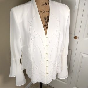 J.R. Nites Cream Beaded Formal Blouse